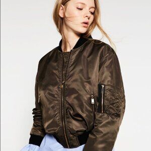 Zara Basic Quilted Olive Green Bomber Jacket
